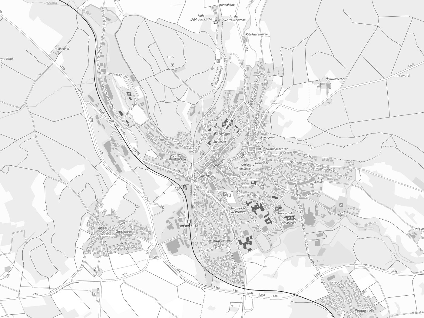 Kartenausschnitt Westerburg mit Gewässern