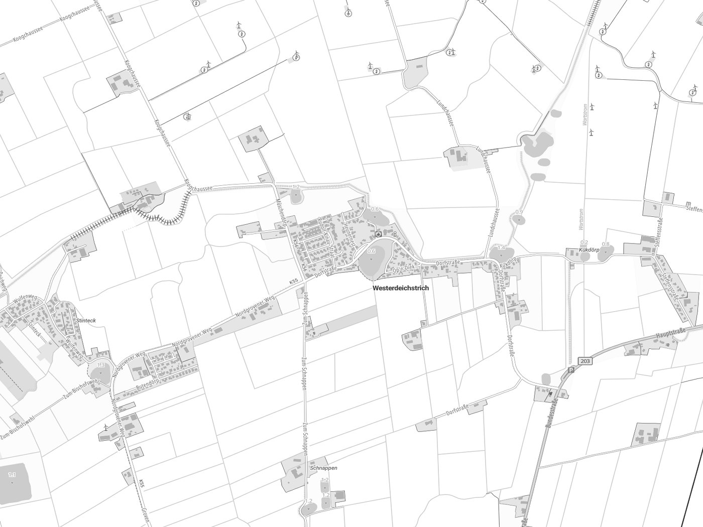 Kartenausschnitt Westerdeichstrich mit Gewässern