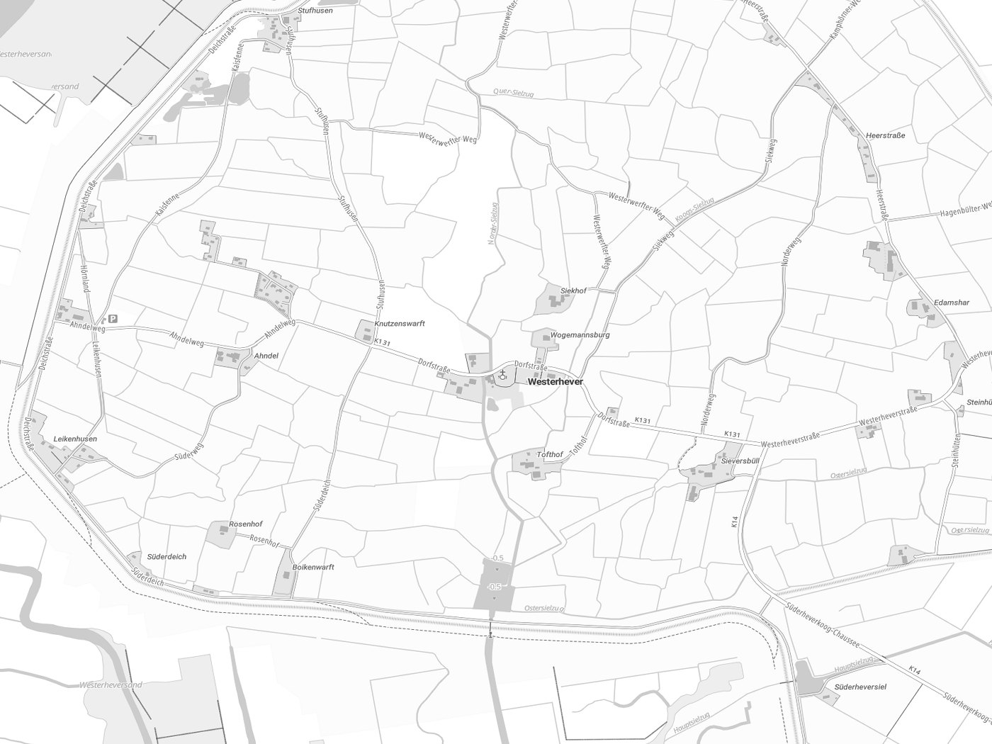 Kartenausschnitt Westerhever mit Gewässern