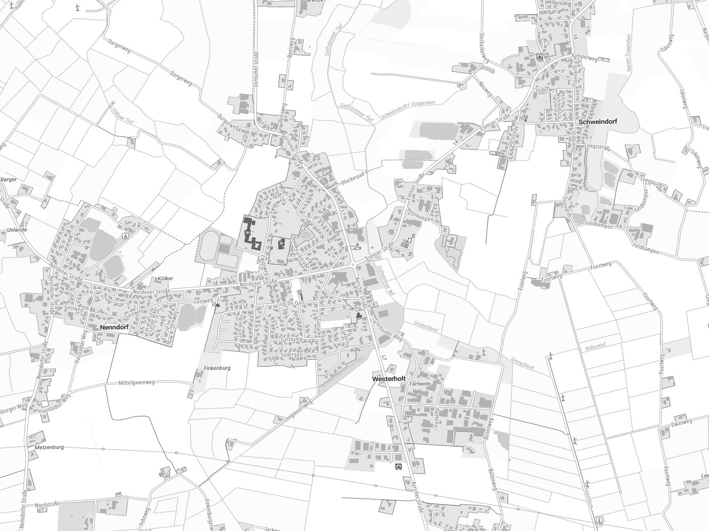 Kartenausschnitt Westerholt mit Gewässern