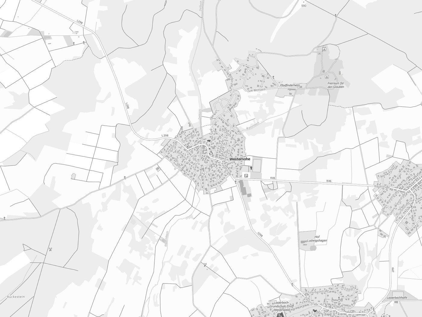 Kartenausschnitt Westernohe mit Gewässern