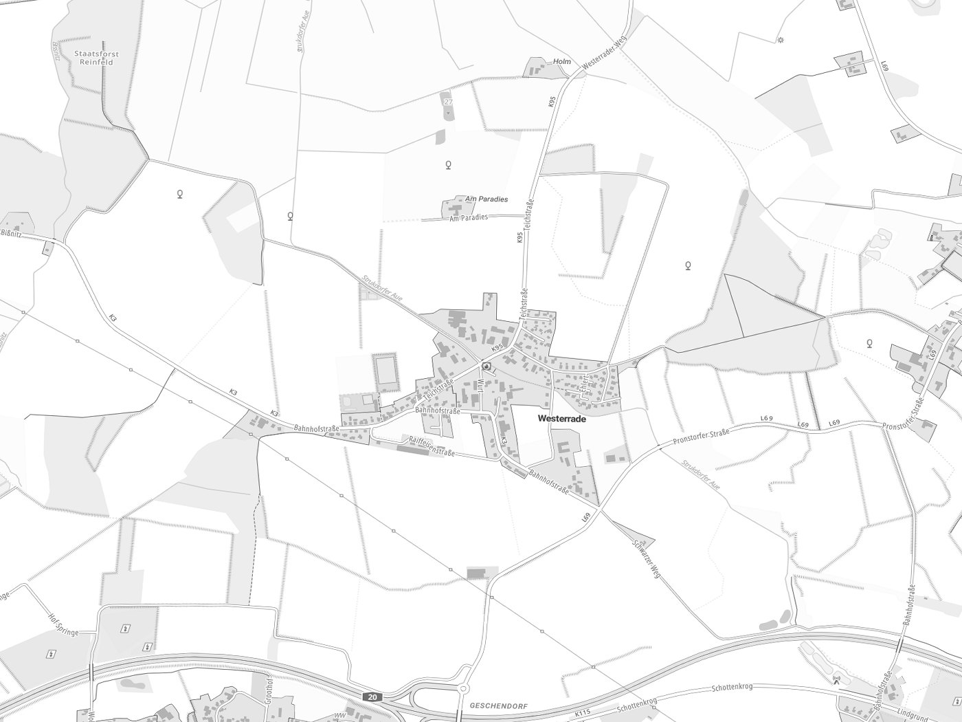Kartenausschnitt Westerrade mit Gewässern
