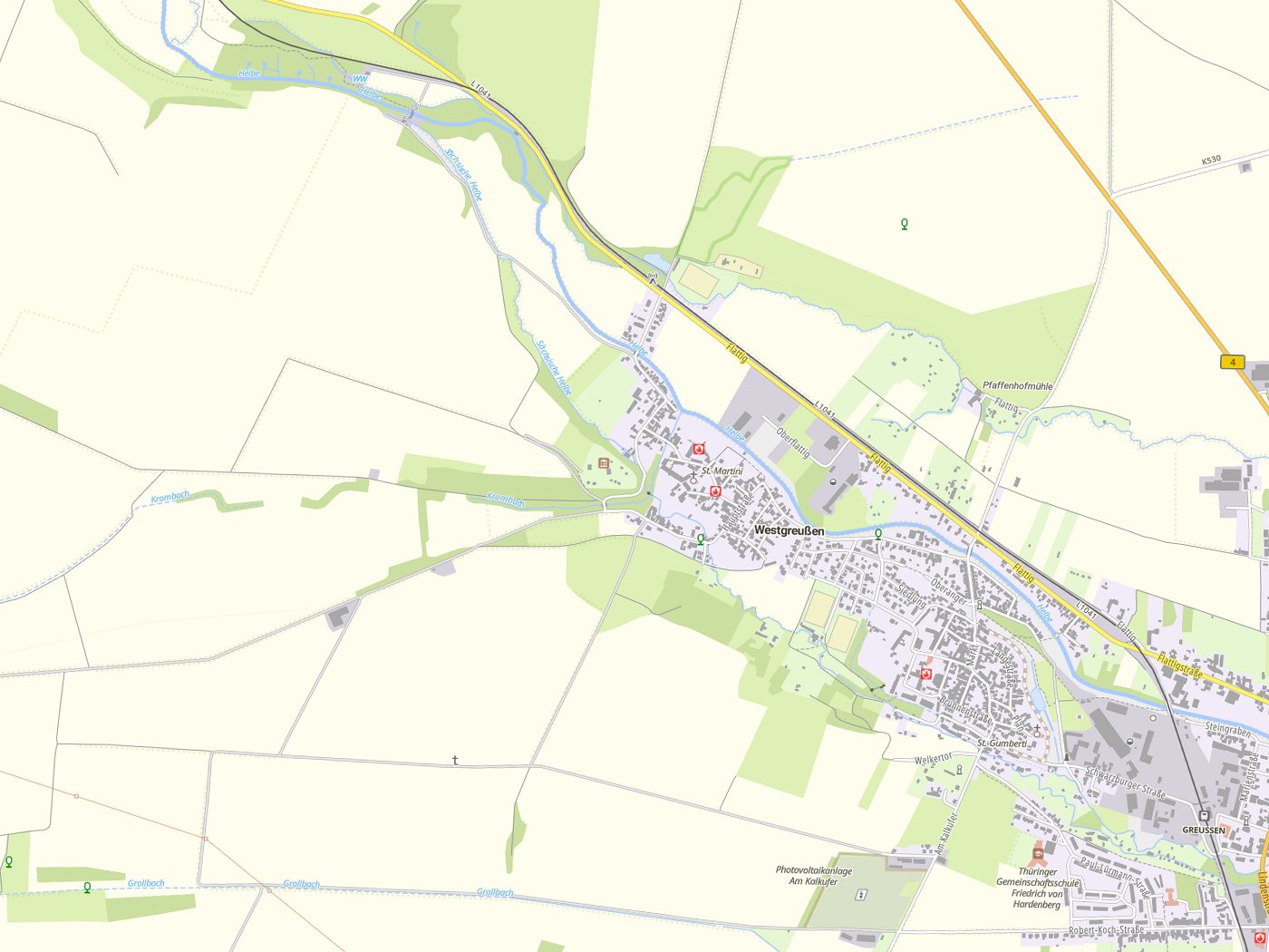 Kartenausschnitt Westgreußen mit Gewässern