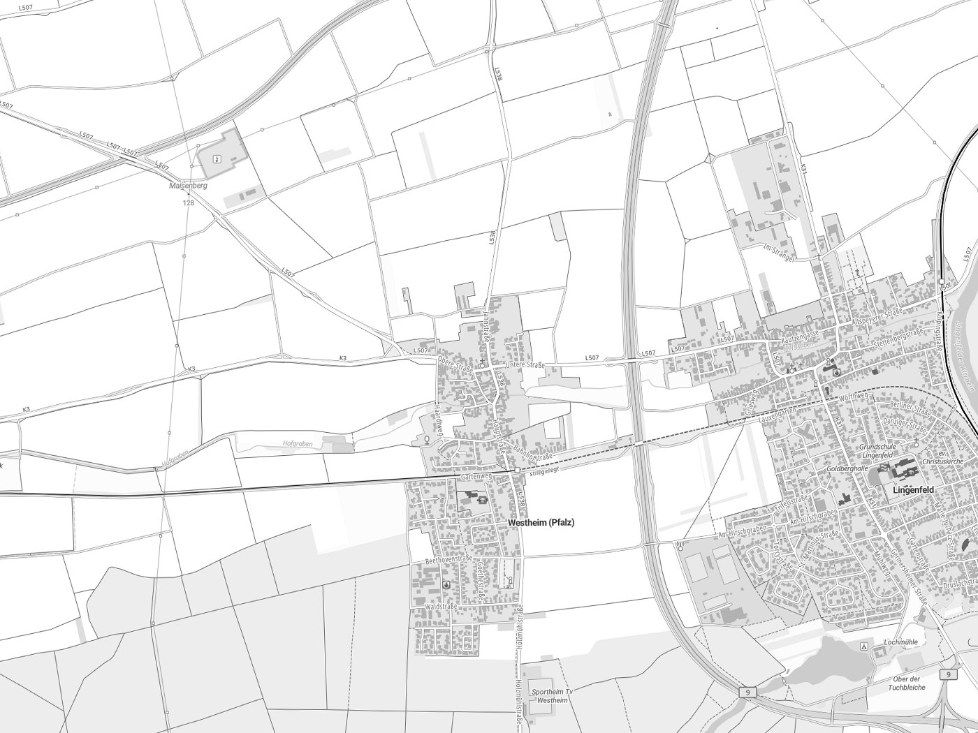 Kartenausschnitt Westheim (Pfalz) mit Gewässern