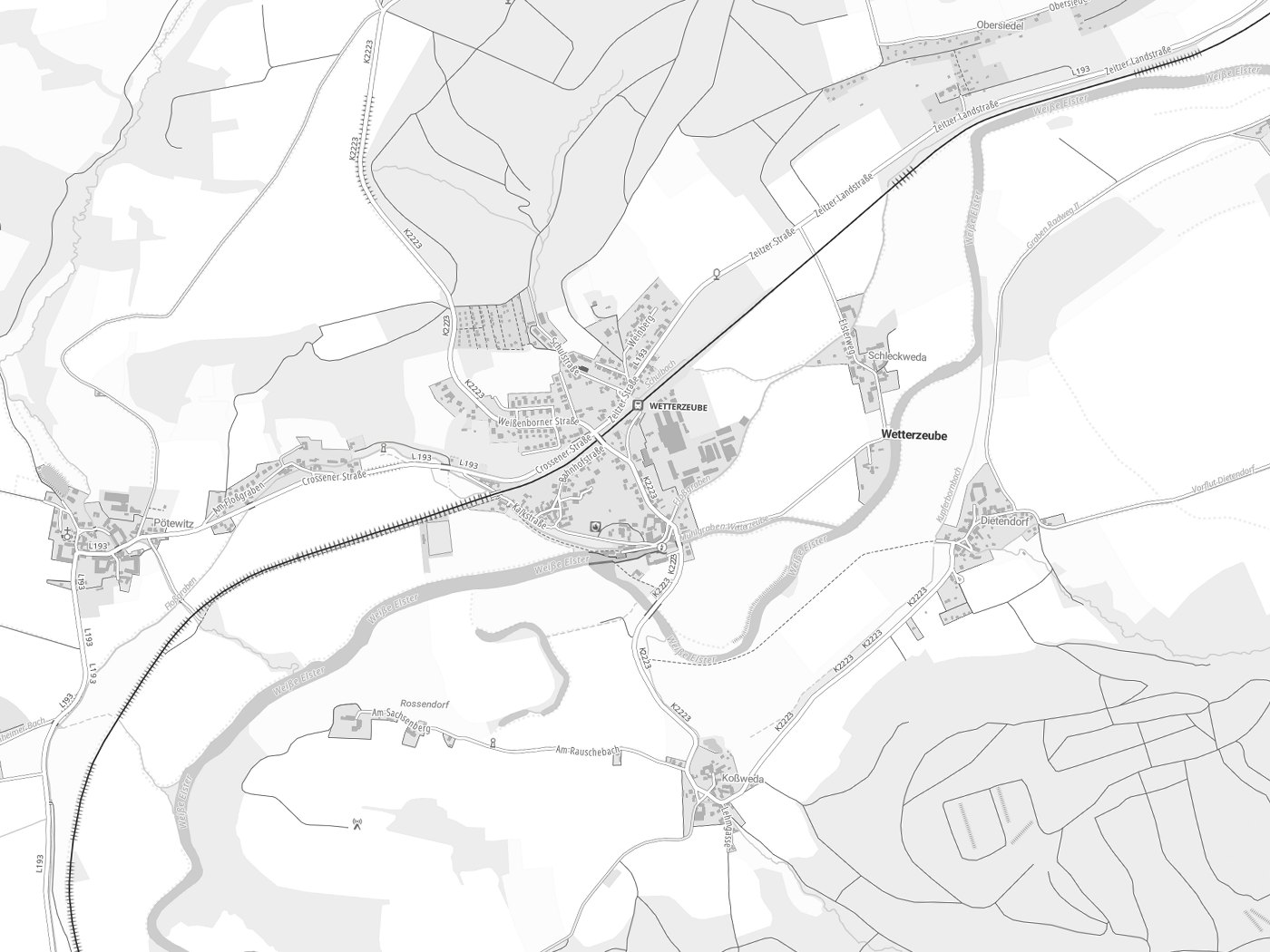 Kartenausschnitt Wetterzeube mit Gewässern