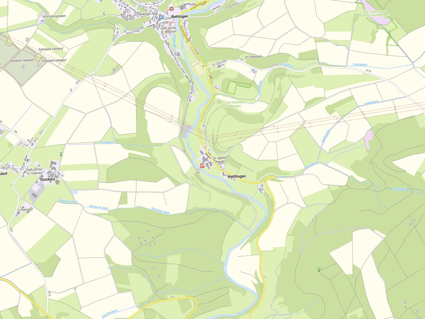 Kartenausschnitt Wettlingen mit Gewässern