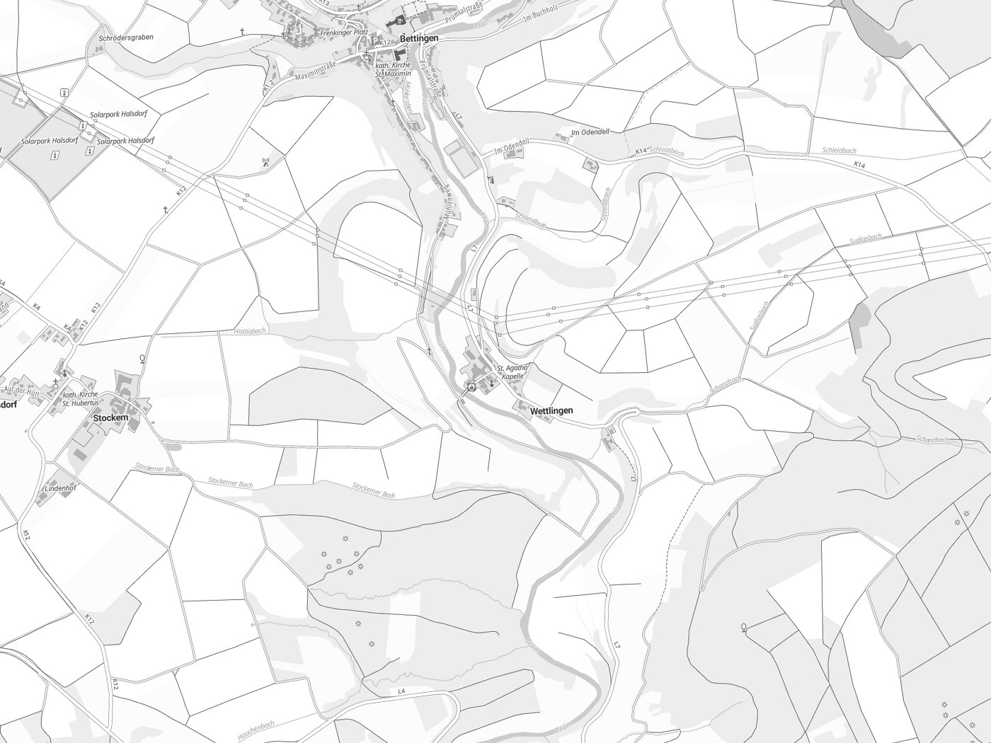 Kartenausschnitt Wettlingen mit Gewässern