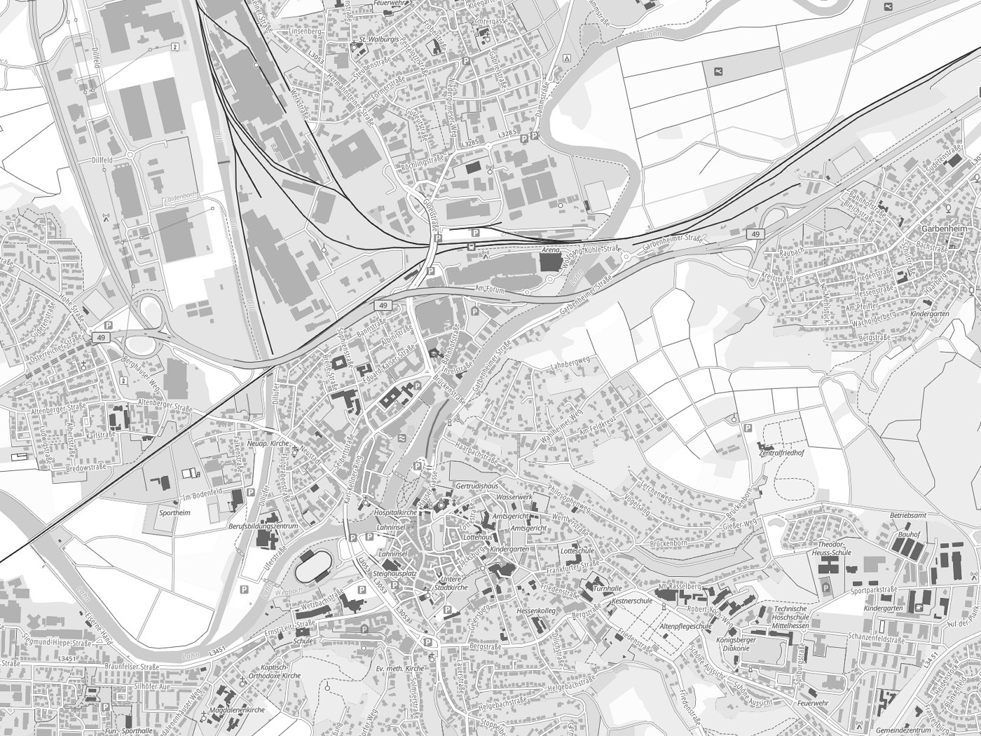 Kartenausschnitt Wetzlar mit Gewässern
