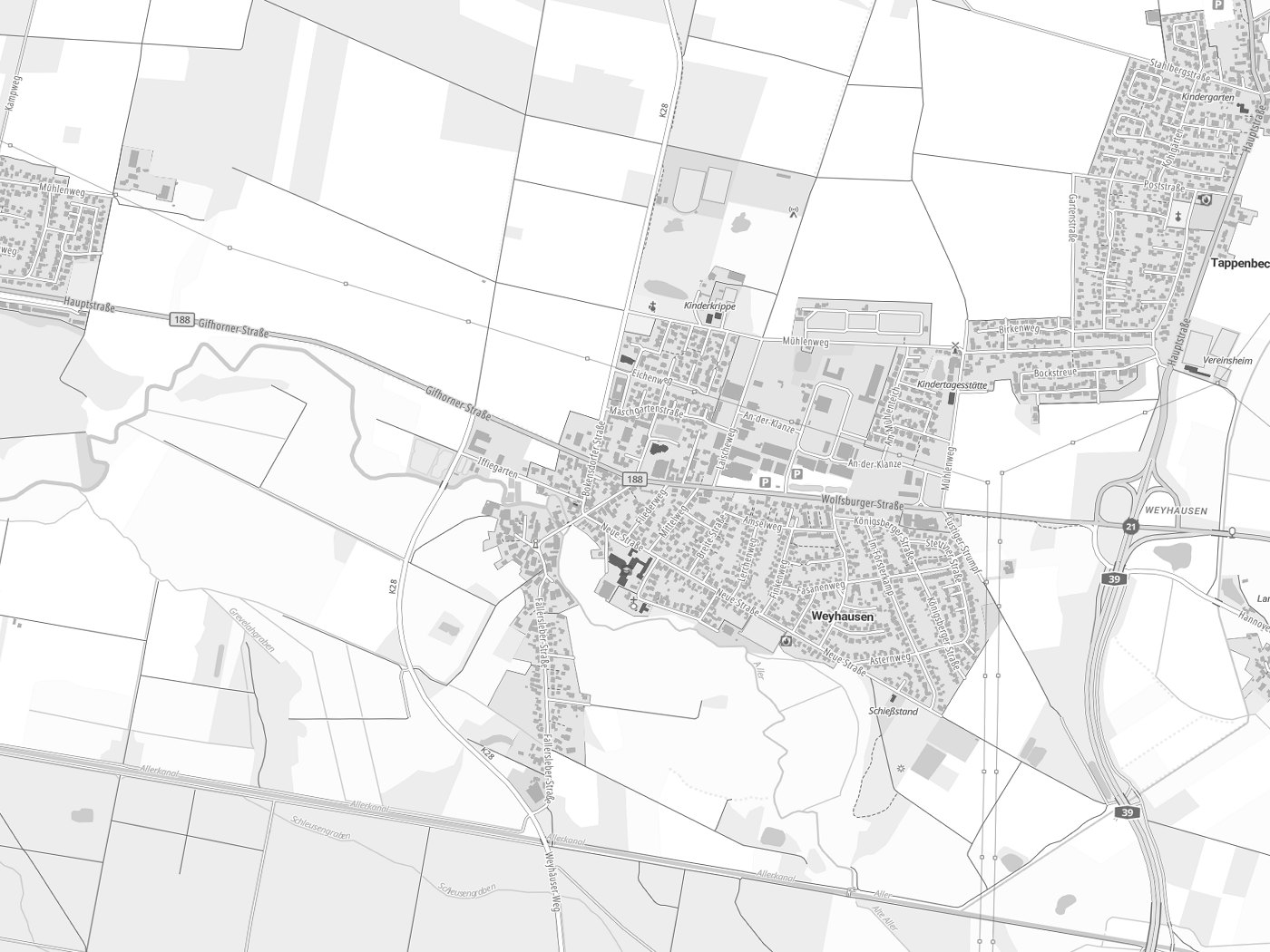 Kartenausschnitt Weyhausen mit Gewässern