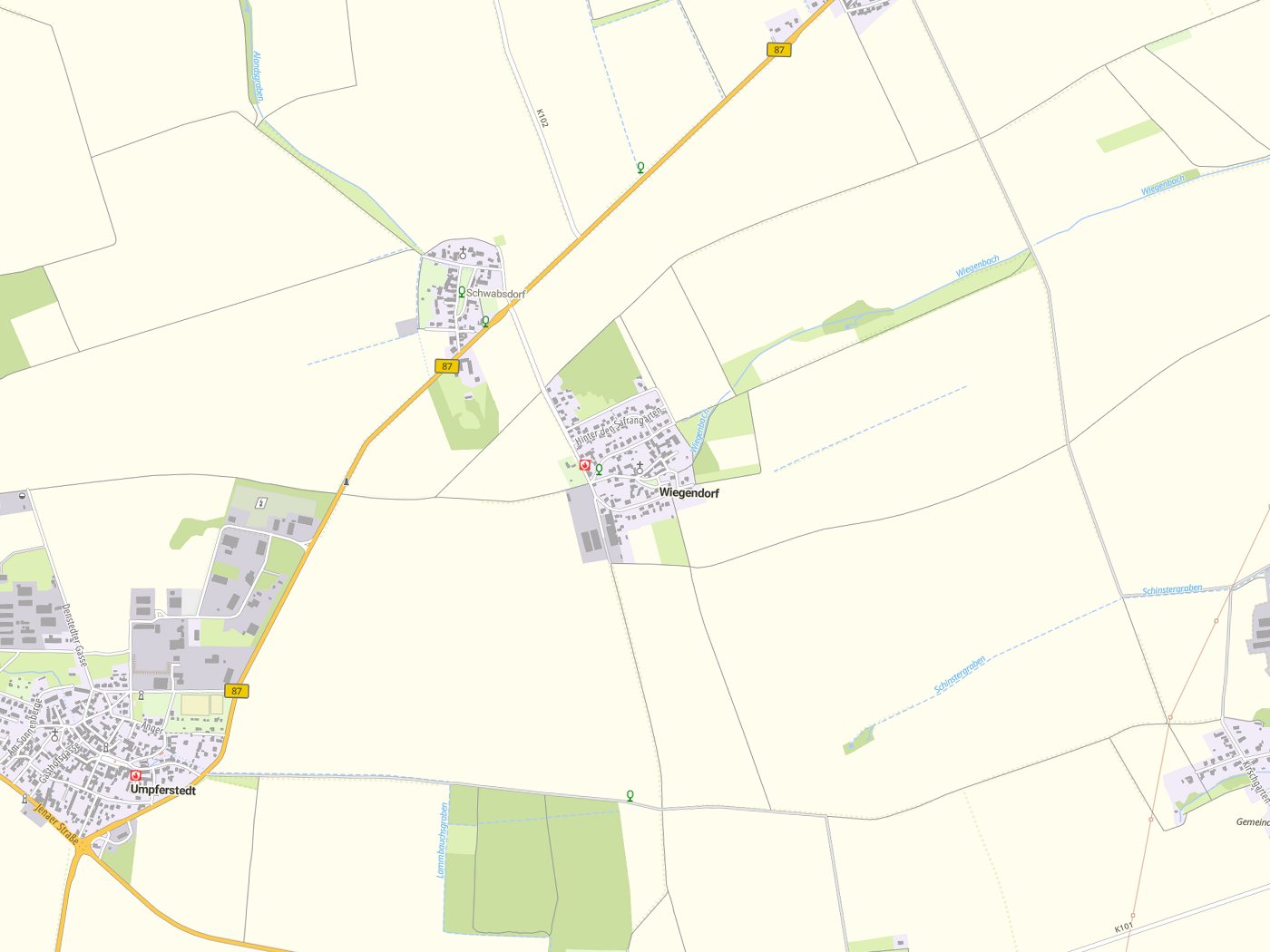 Kartenausschnitt Wiegendorf mit Gewässern