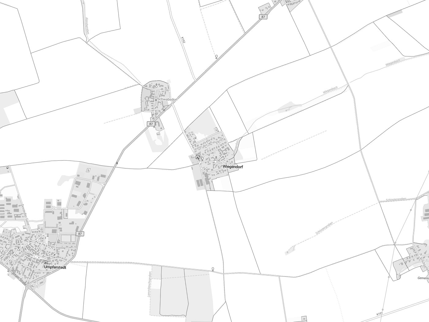 Kartenausschnitt Wiegendorf mit Gewässern
