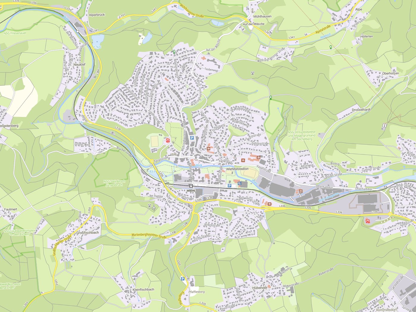 Kartenausschnitt Wiehl mit Gewässern