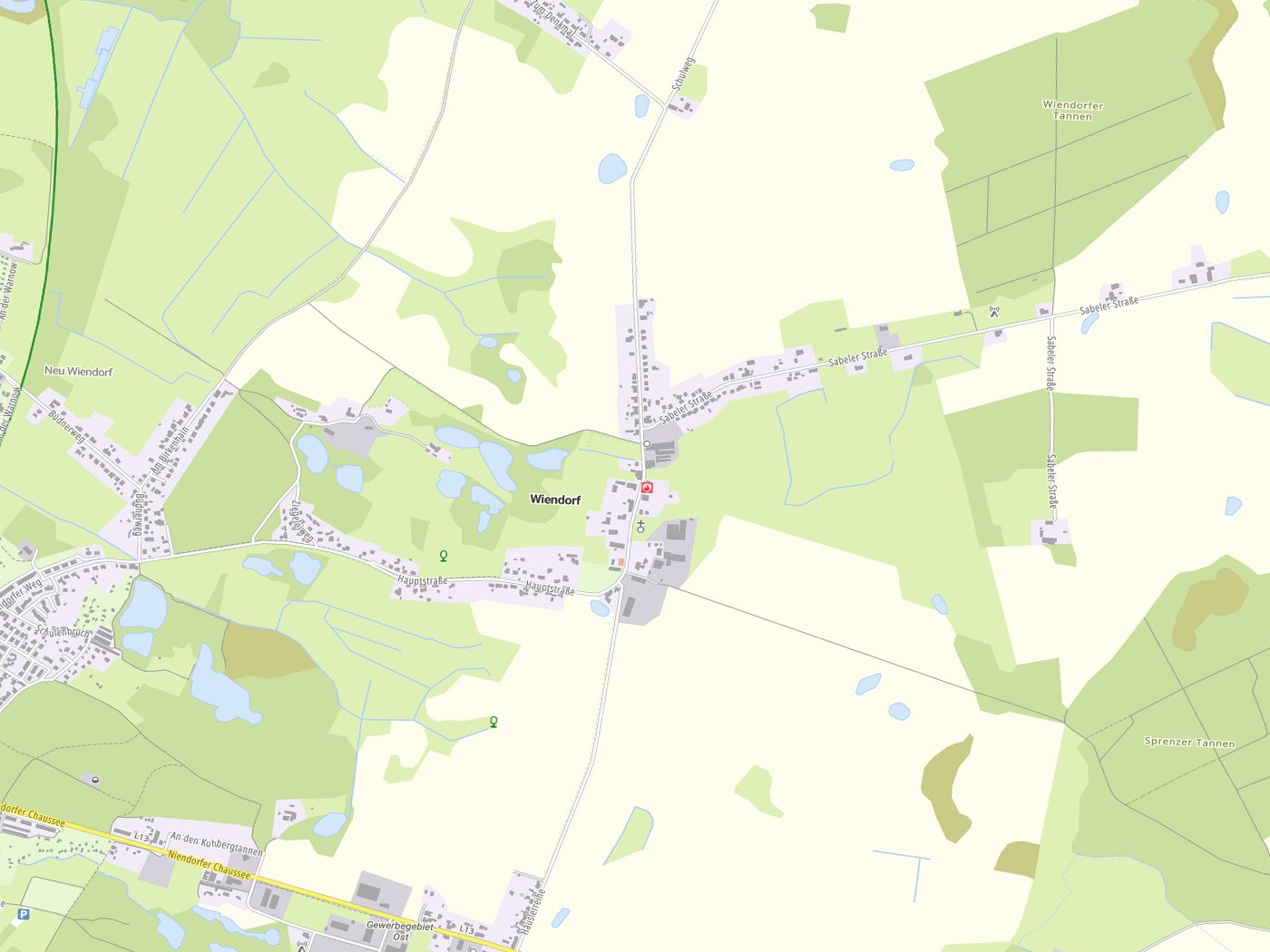 Kartenausschnitt Wiendorf mit Gewässern