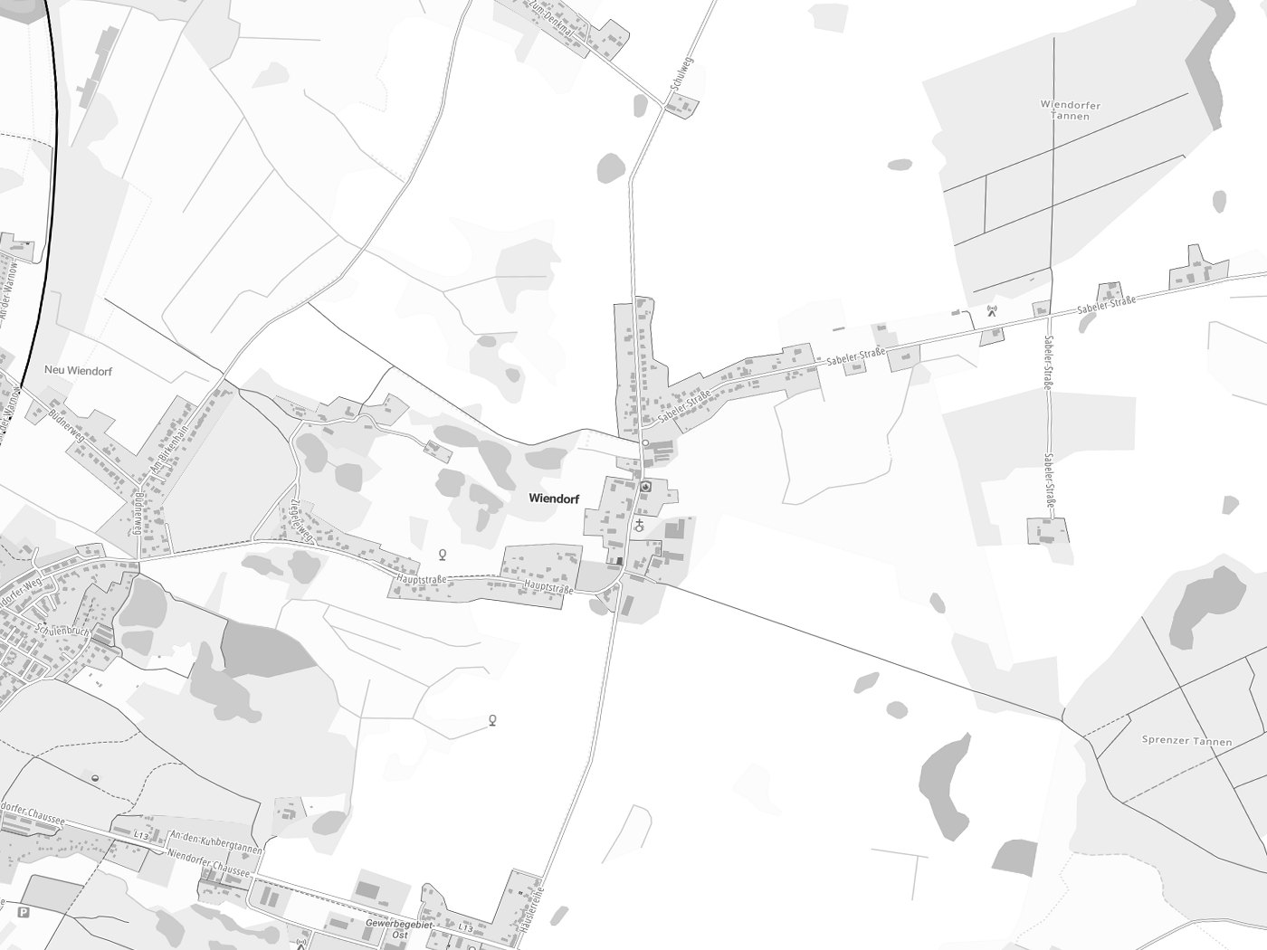 Kartenausschnitt Wiendorf mit Gewässern