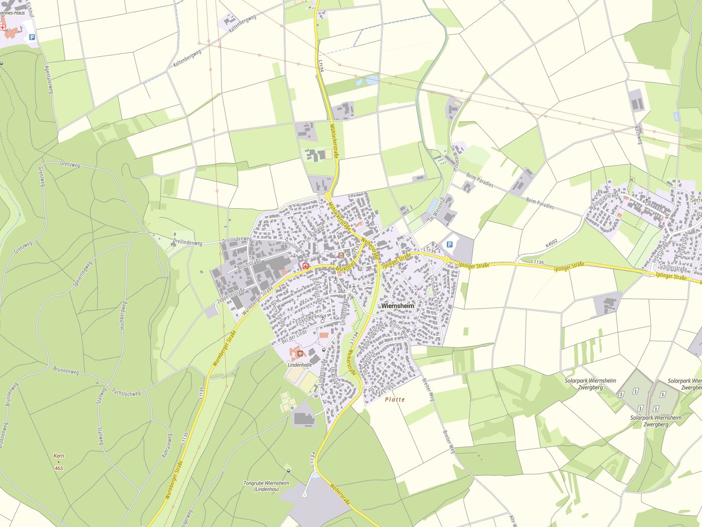 Kartenausschnitt Wiernsheim mit Gewässern