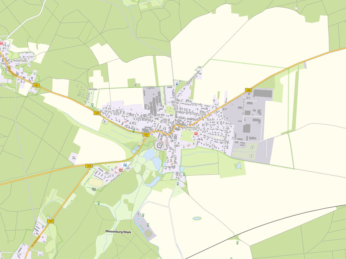 Kartenausschnitt Wiesenburg/Mark mit Gewässern