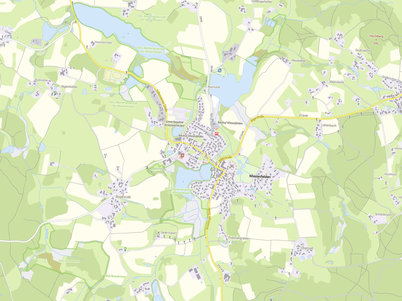 Kartenausschnitt Wiesenfelden mit Gewässern