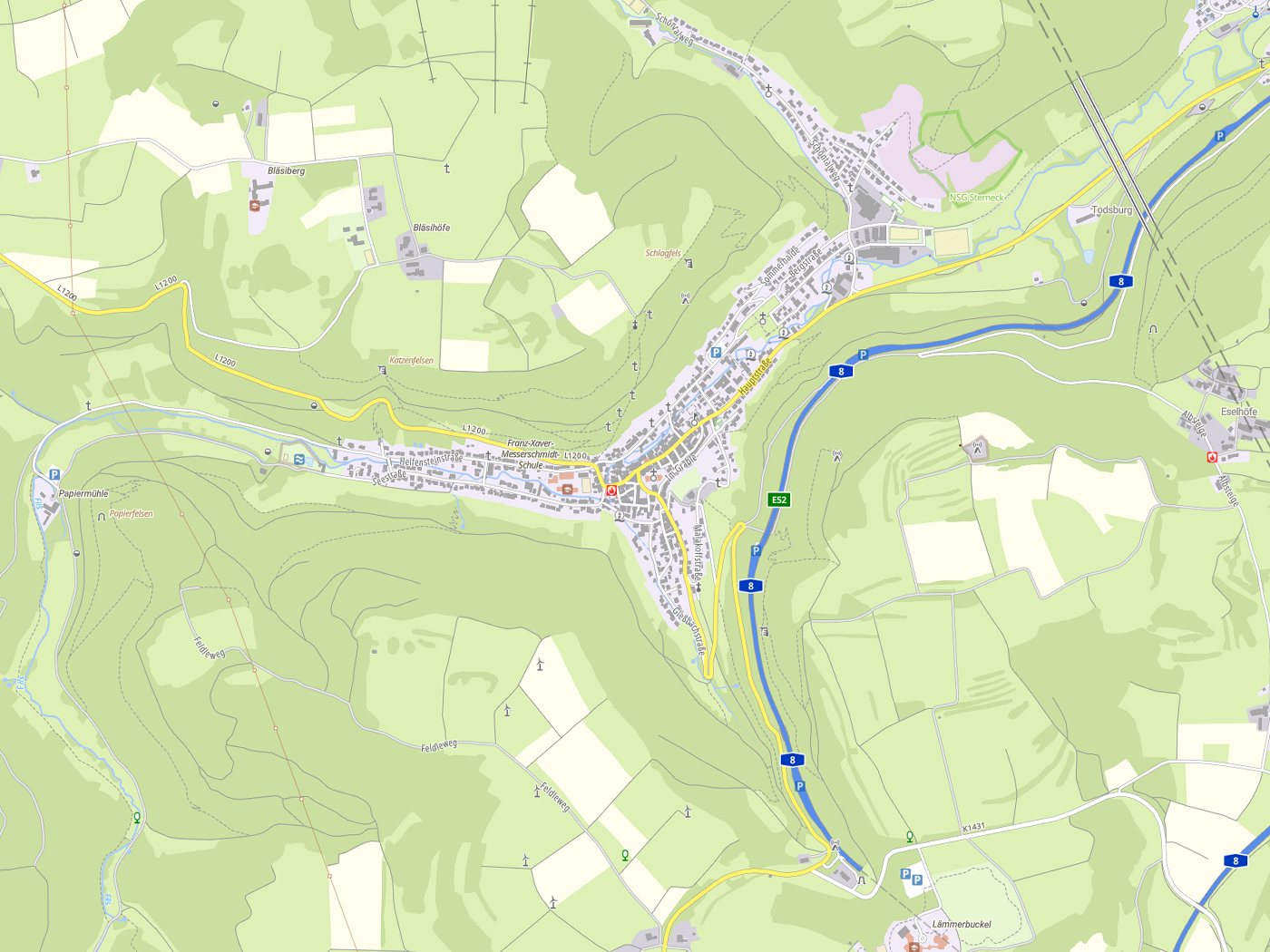 Kartenausschnitt Wiesensteig mit Gewässern