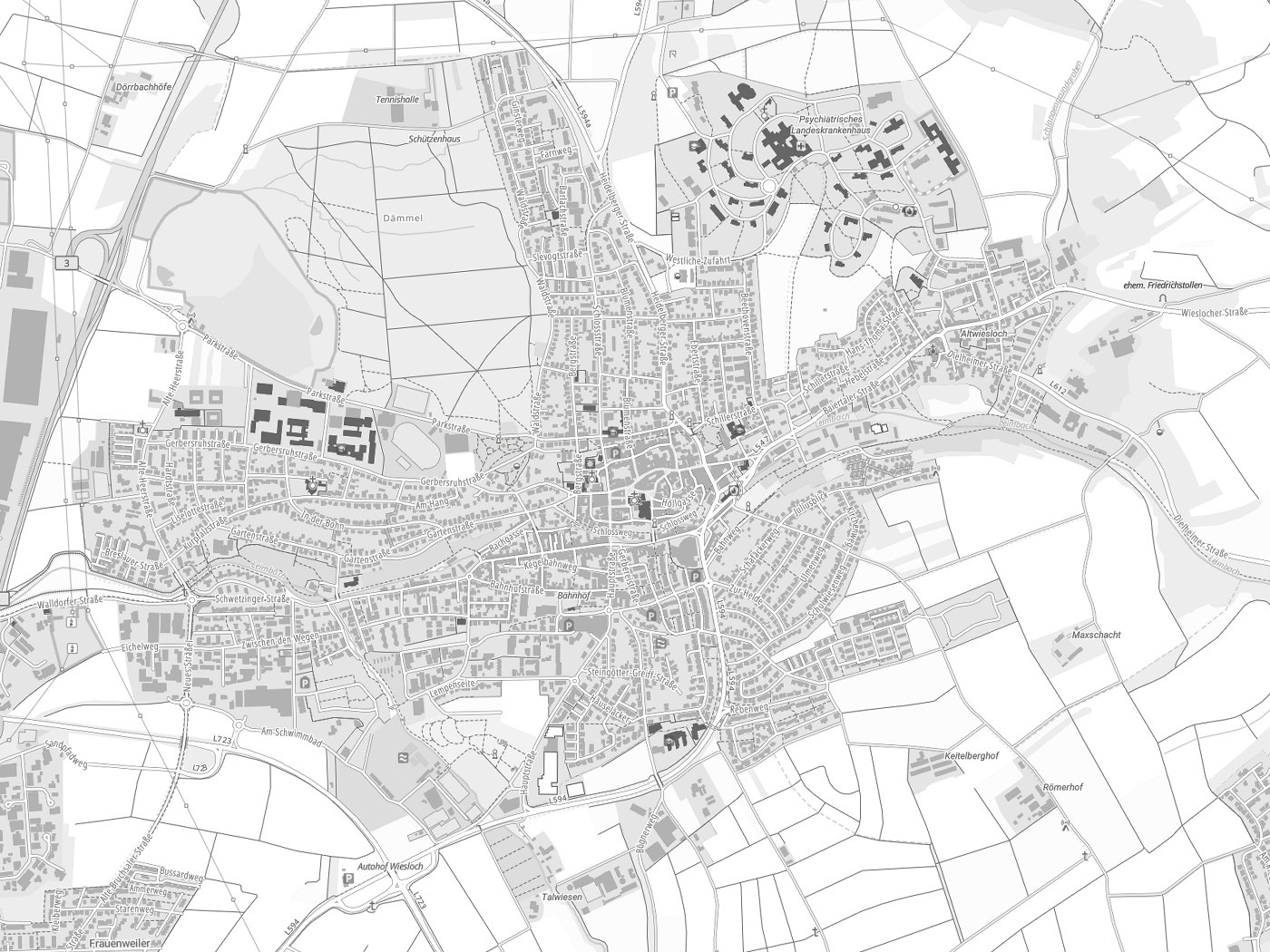 Kartenausschnitt Wiesloch mit Gewässern