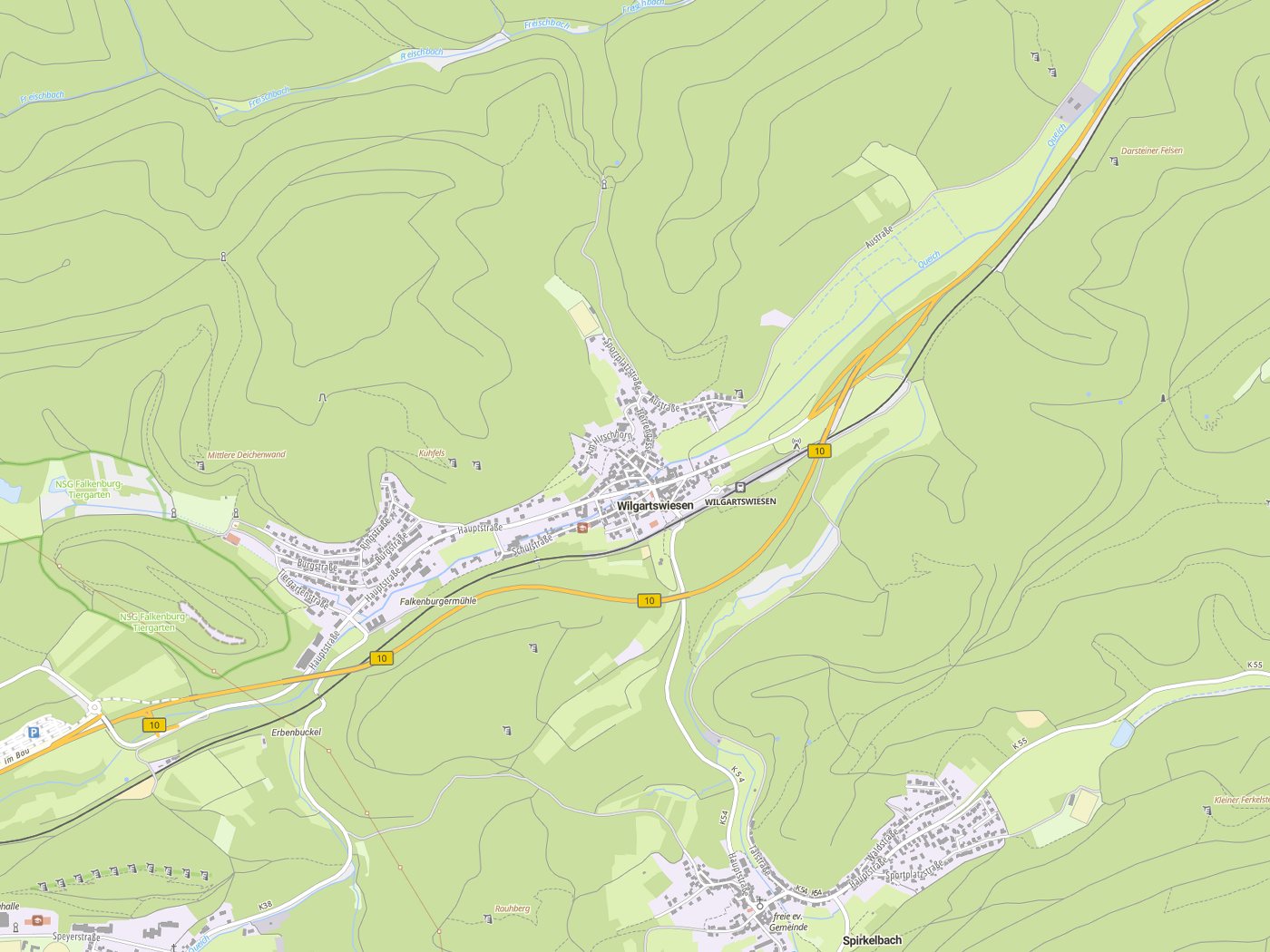 Kartenausschnitt Wilgartswiesen mit Gewässern