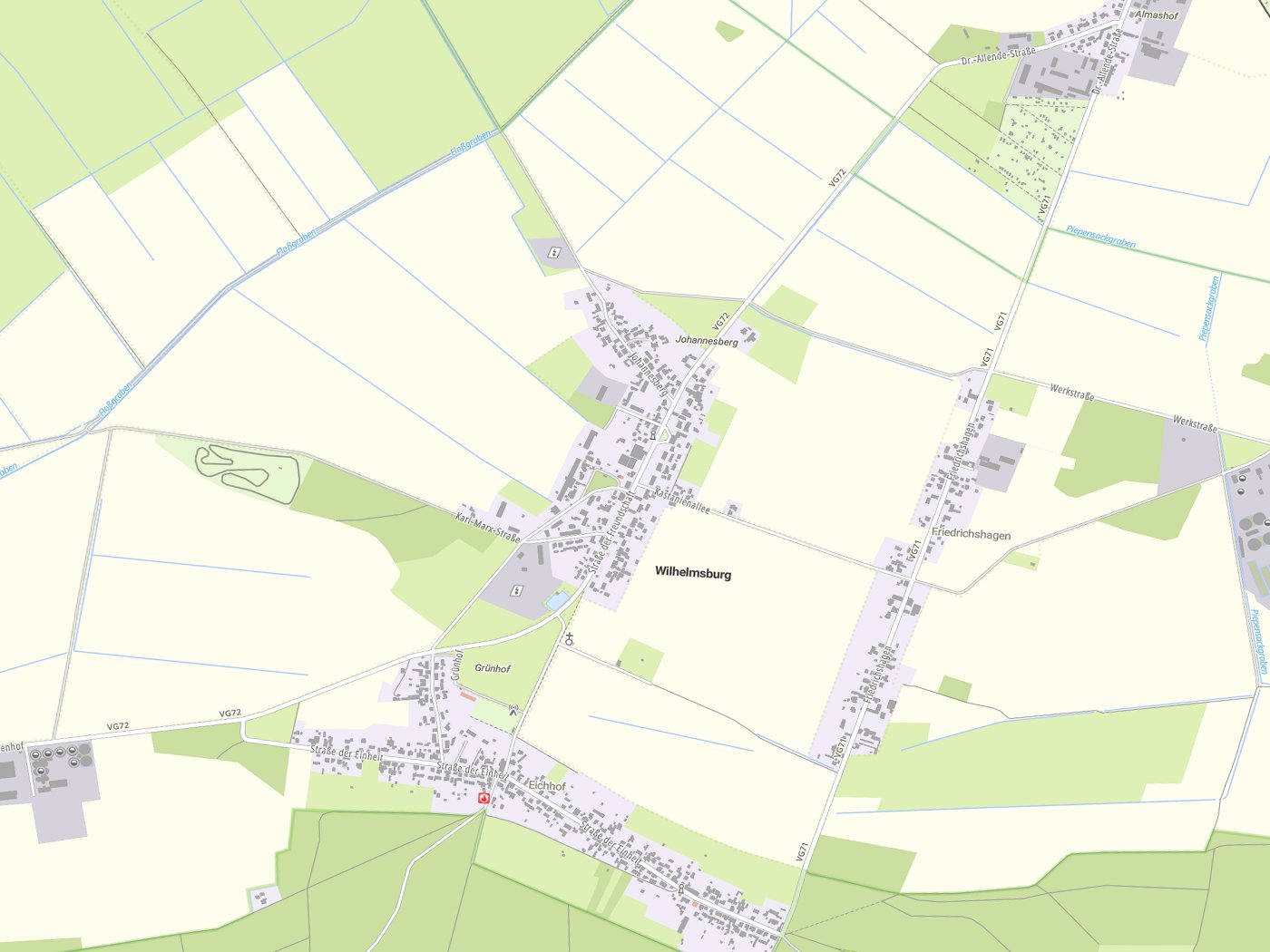 Kartenausschnitt Wilhelmsburg mit Gewässern