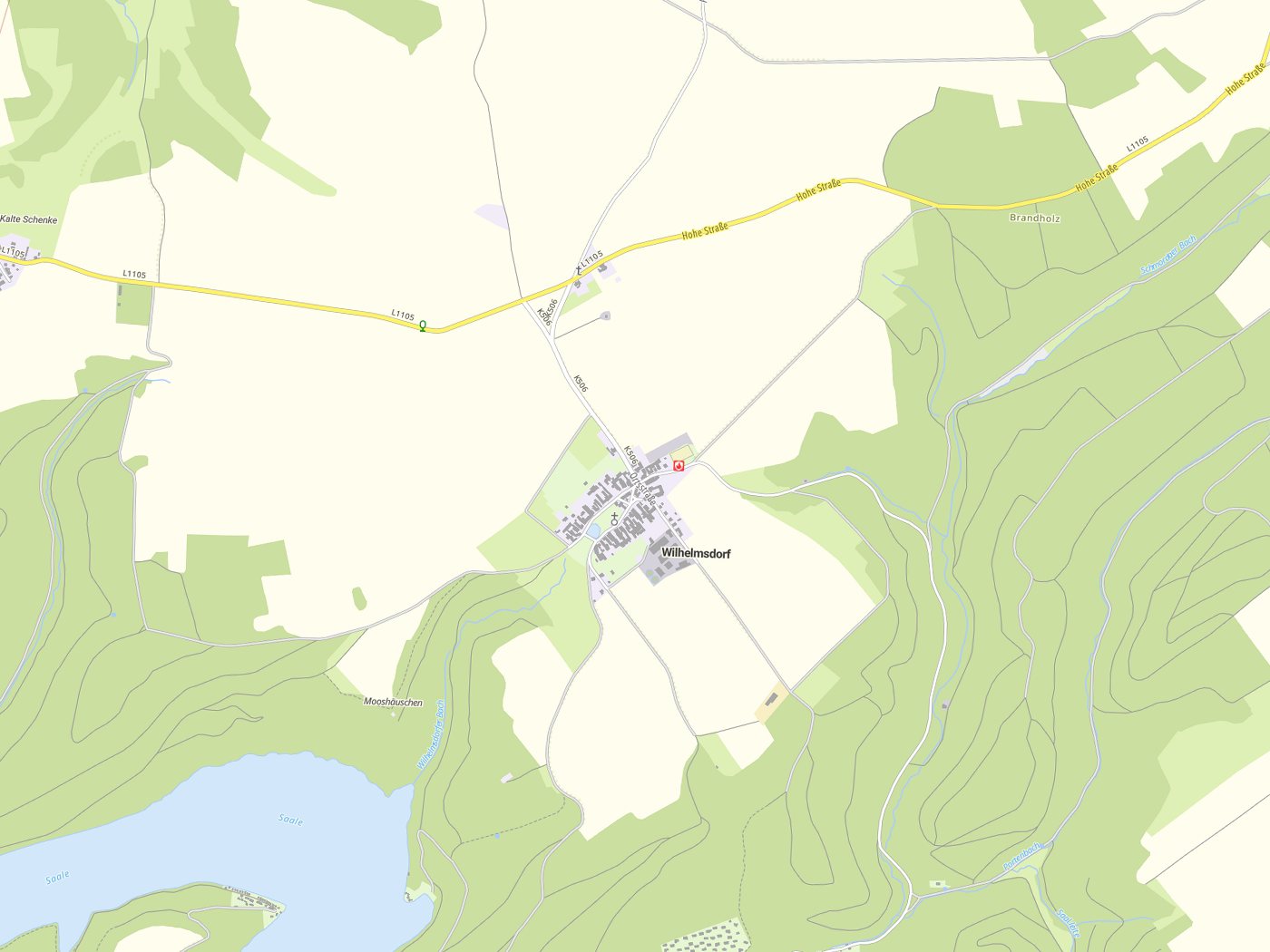 Kartenausschnitt Wilhelmsdorf mit Gewässern