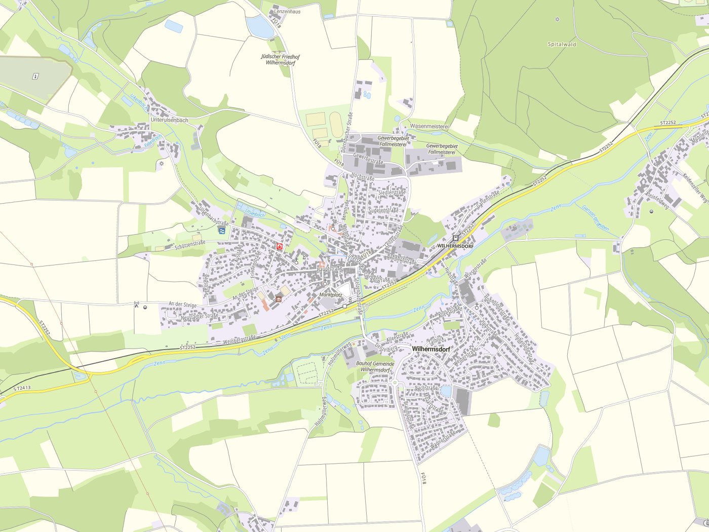 Kartenausschnitt Wilhermsdorf mit Gewässern