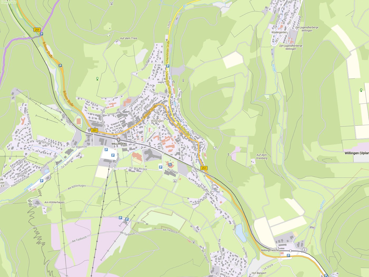 Kartenausschnitt Willingen (Upland) mit Gewässern