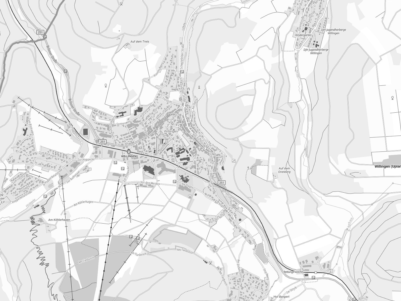 Kartenausschnitt Willingen (Upland) mit Gewässern