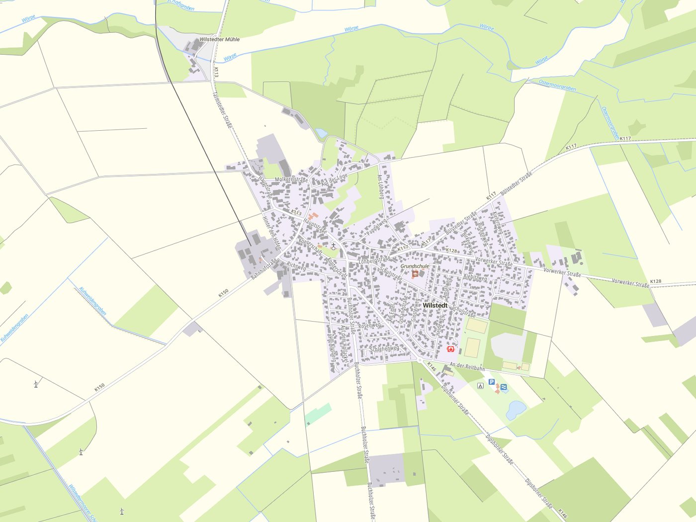 Kartenausschnitt Wilstedt mit Gewässern