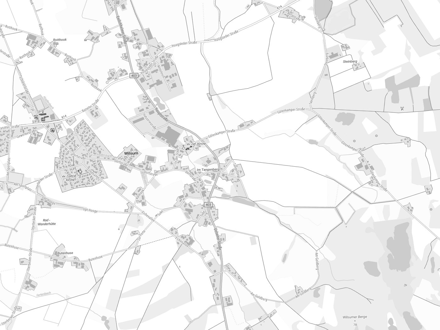 Kartenausschnitt Wilsum mit Gewässern