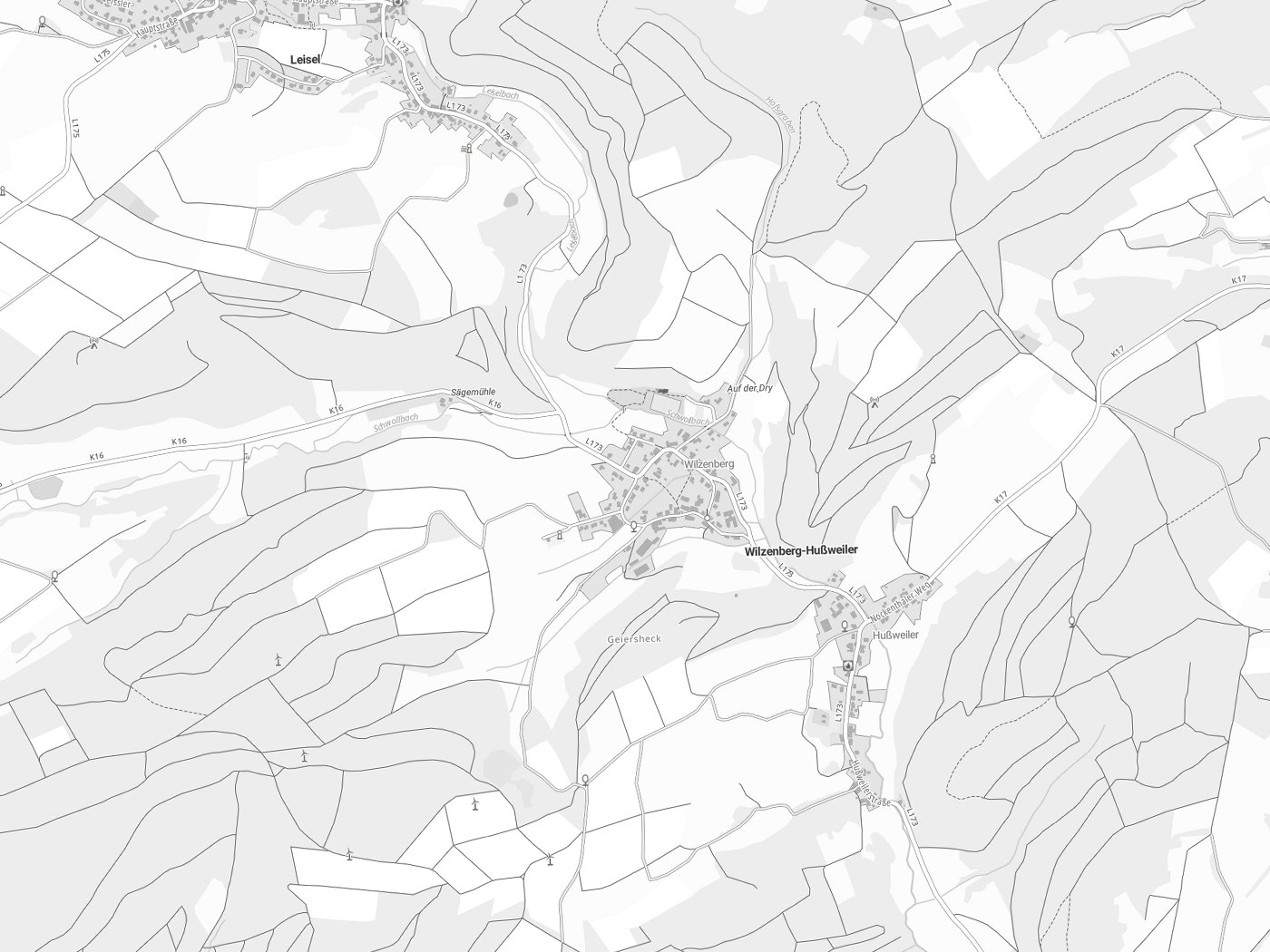 Kartenausschnitt Wilzenberg-Hußweiler mit Gewässern