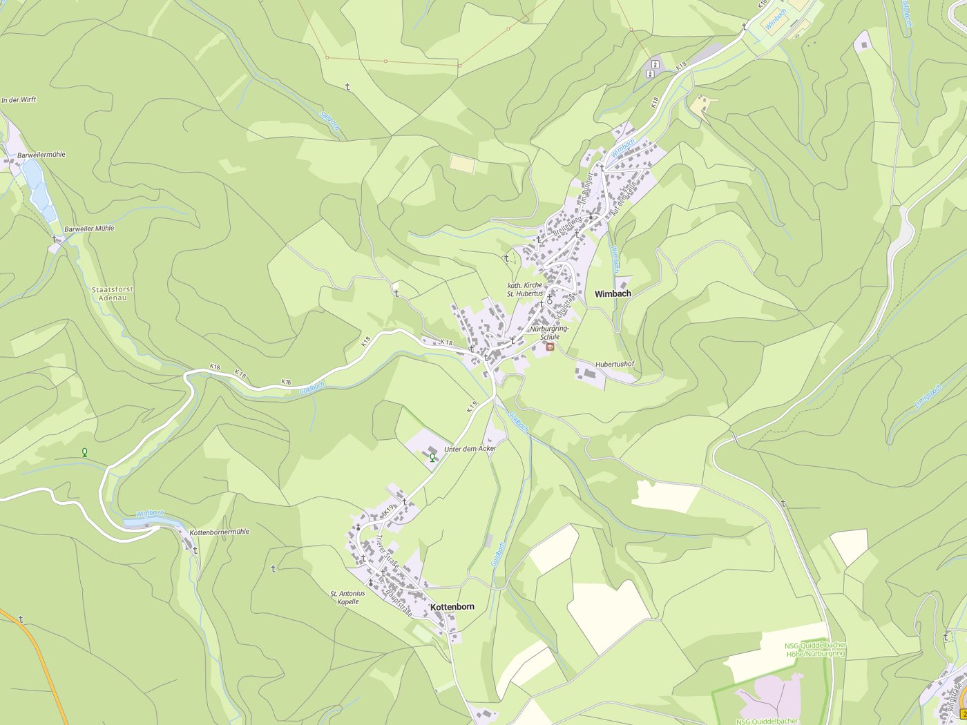 Kartenausschnitt Wimbach mit Gewässern