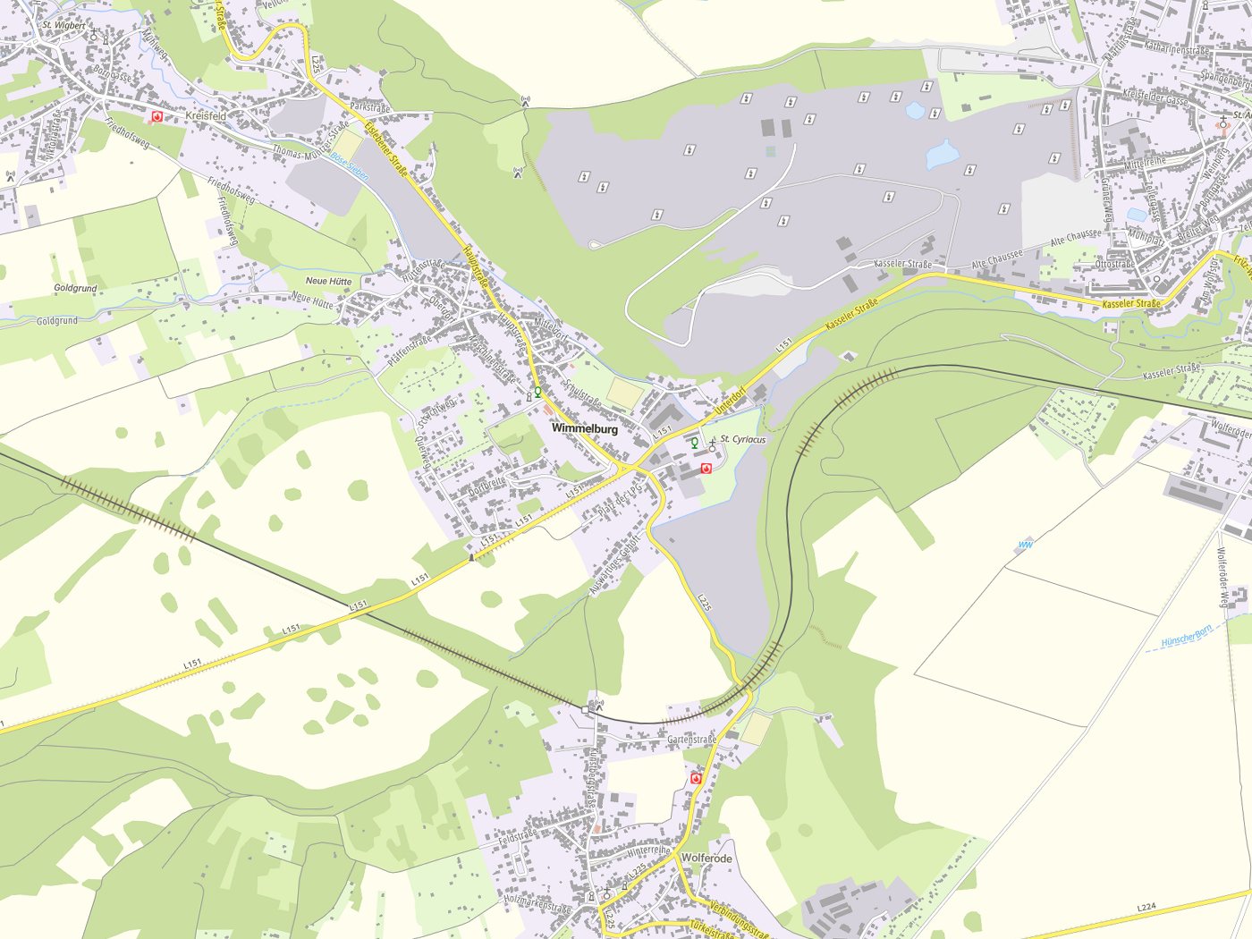 Kartenausschnitt Wimmelburg mit Gewässern