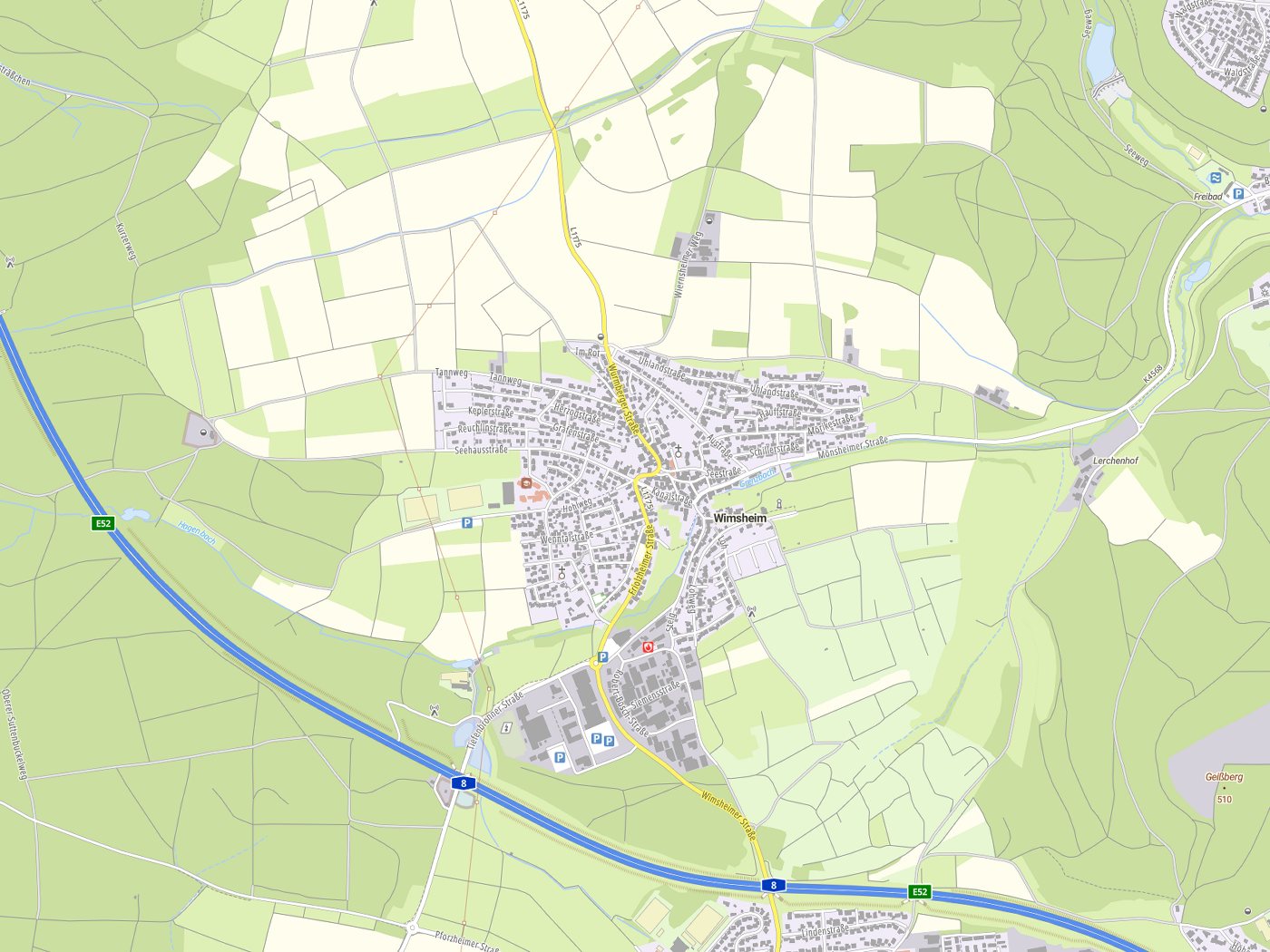 Kartenausschnitt Wimsheim mit Gewässern
