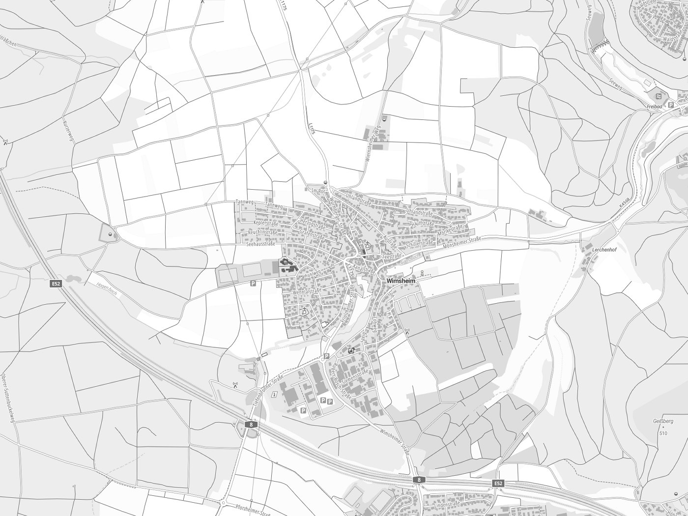 Kartenausschnitt Wimsheim mit Gewässern