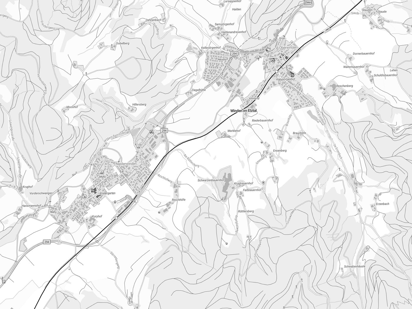 Kartenausschnitt Winden im Elztal mit Gewässern