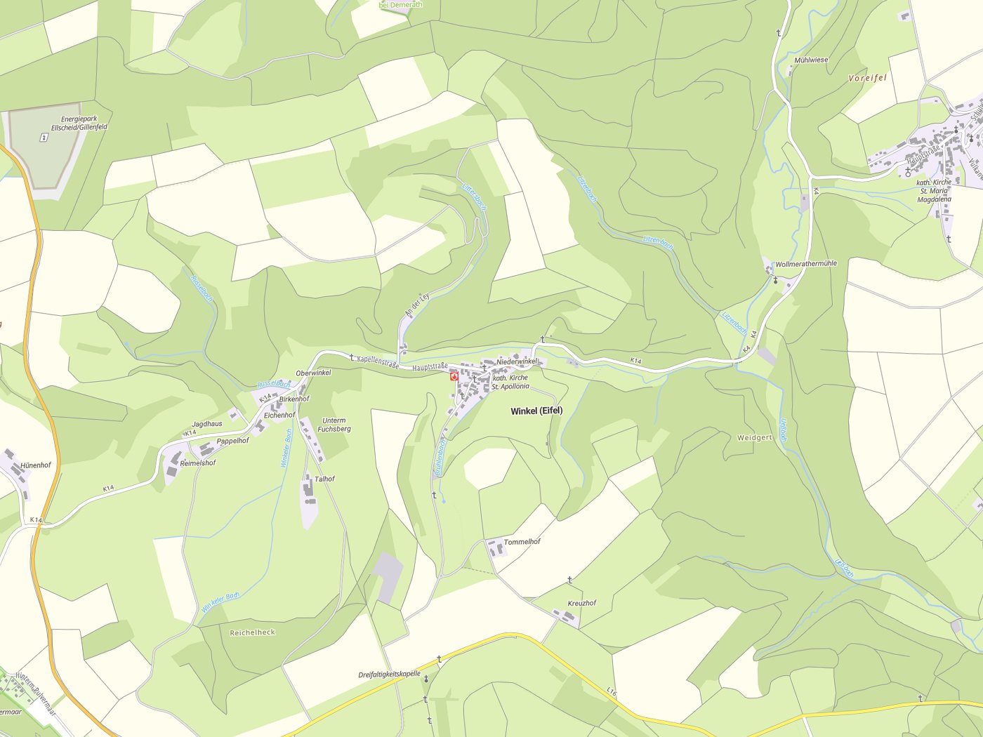 Kartenausschnitt Winkel (Eifel) mit Gewässern