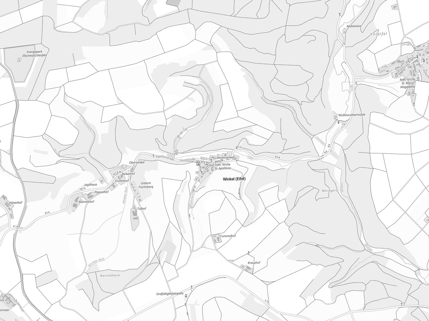 Kartenausschnitt Winkel (Eifel) mit Gewässern