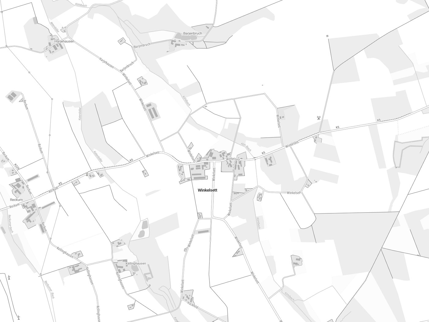 Kartenausschnitt Winkelsett mit Gewässern