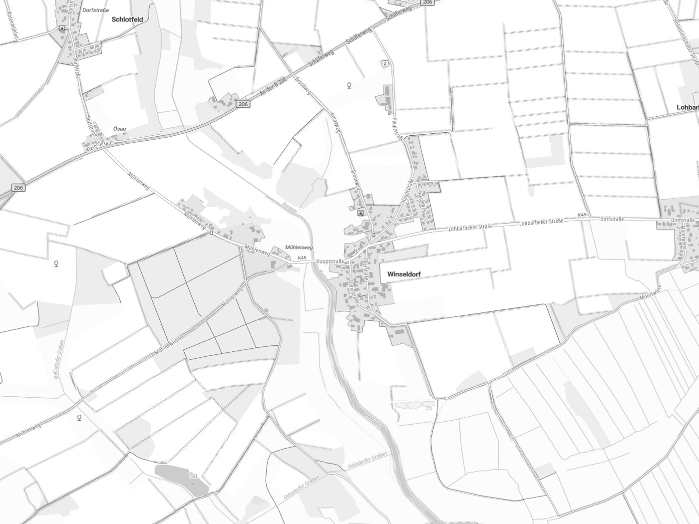 Kartenausschnitt Winseldorf mit Gewässern