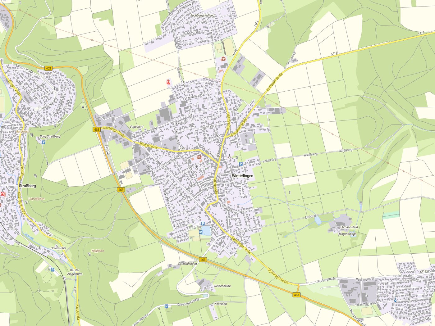 Kartenausschnitt Winterlingen mit Gewässern