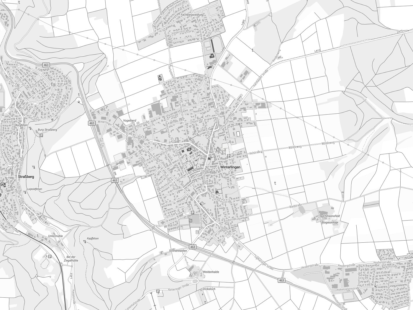 Kartenausschnitt Winterlingen mit Gewässern