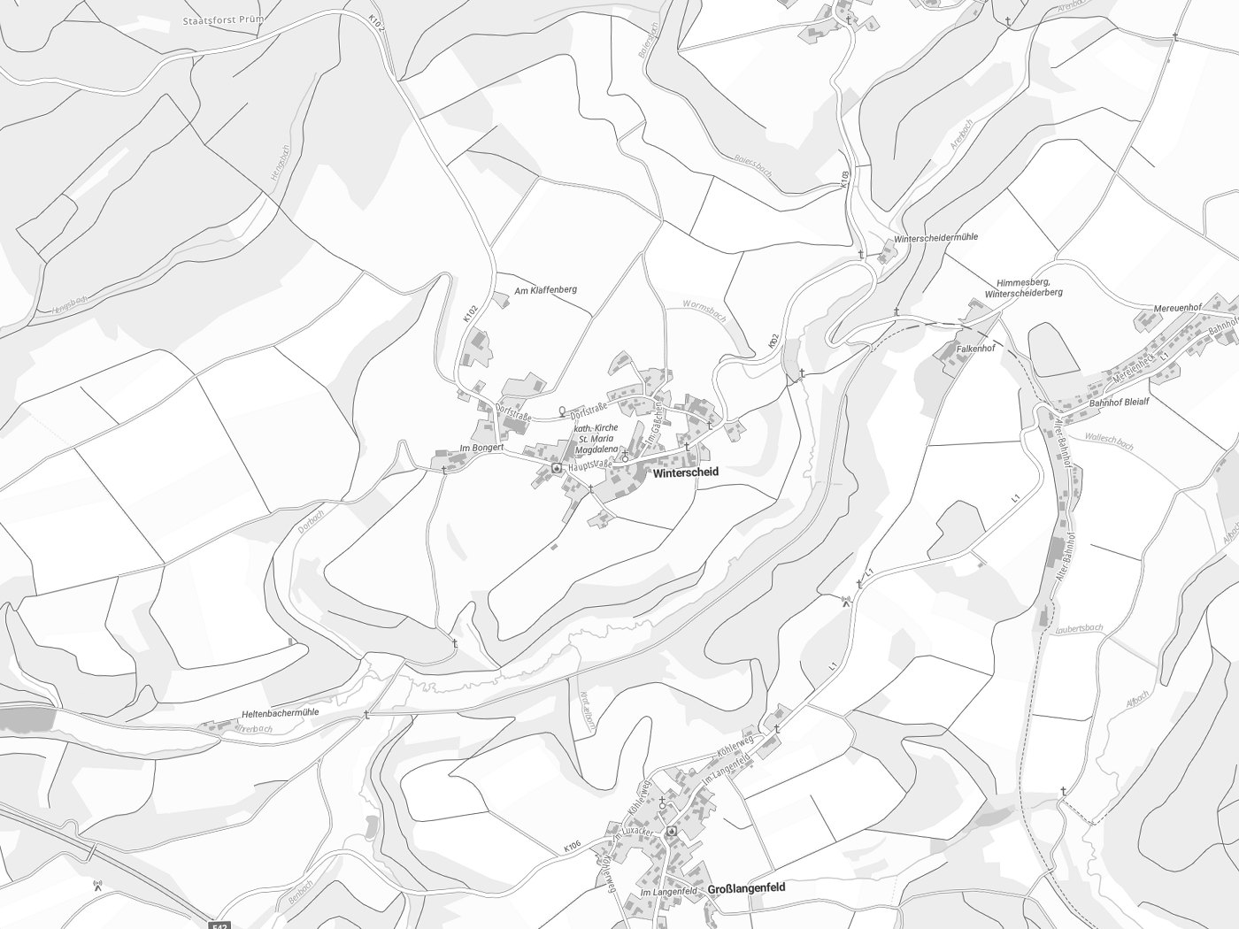 Kartenausschnitt Winterscheid mit Gewässern