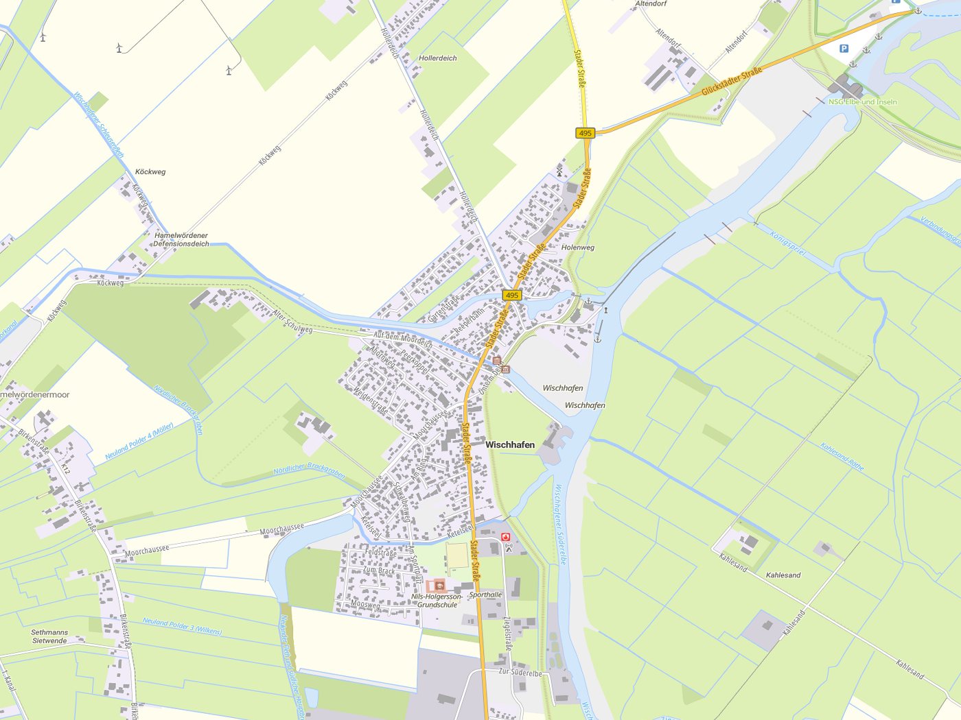 Kartenausschnitt Wischhafen mit Gewässern
