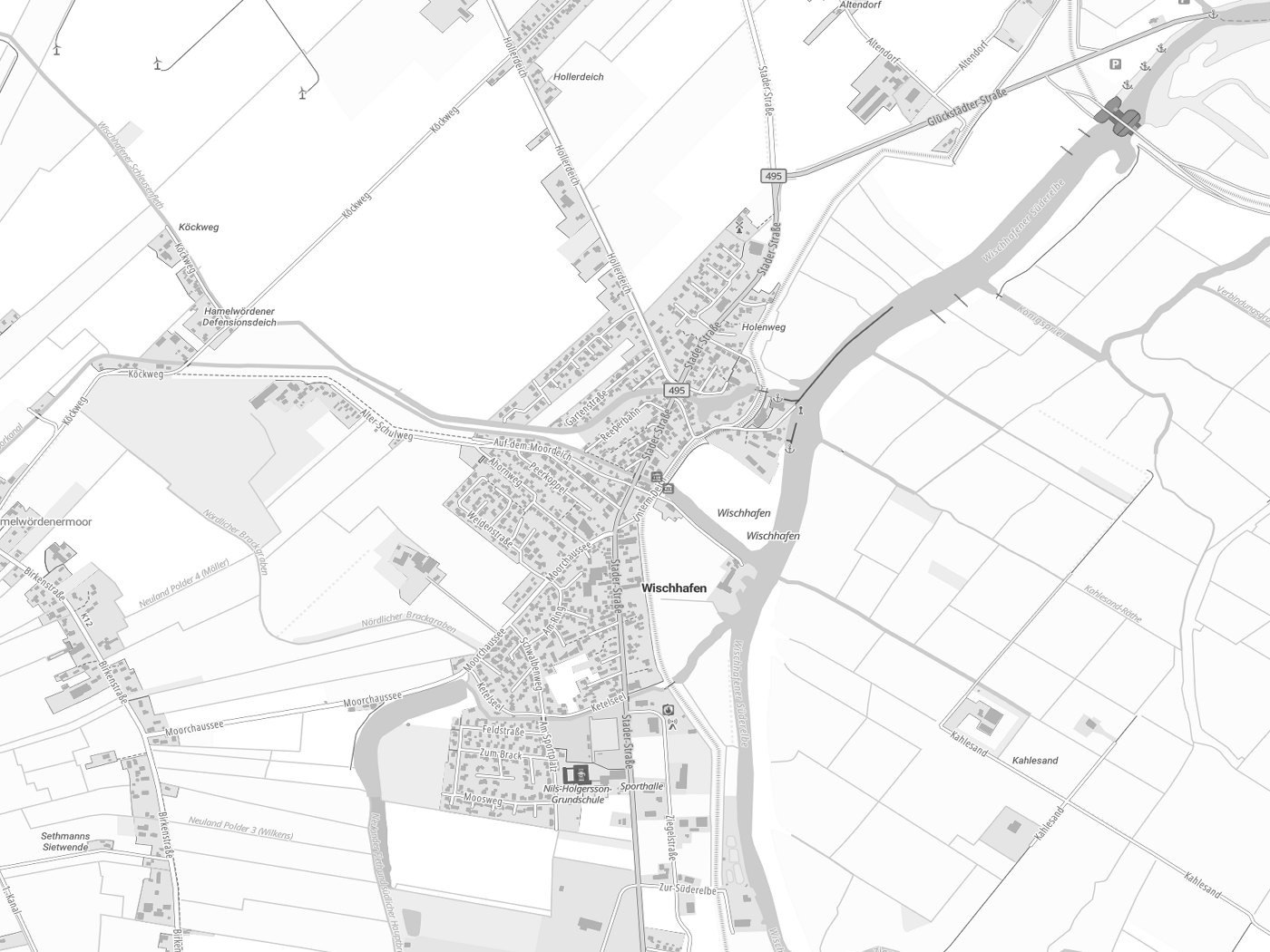 Kartenausschnitt Wischhafen mit Gewässern