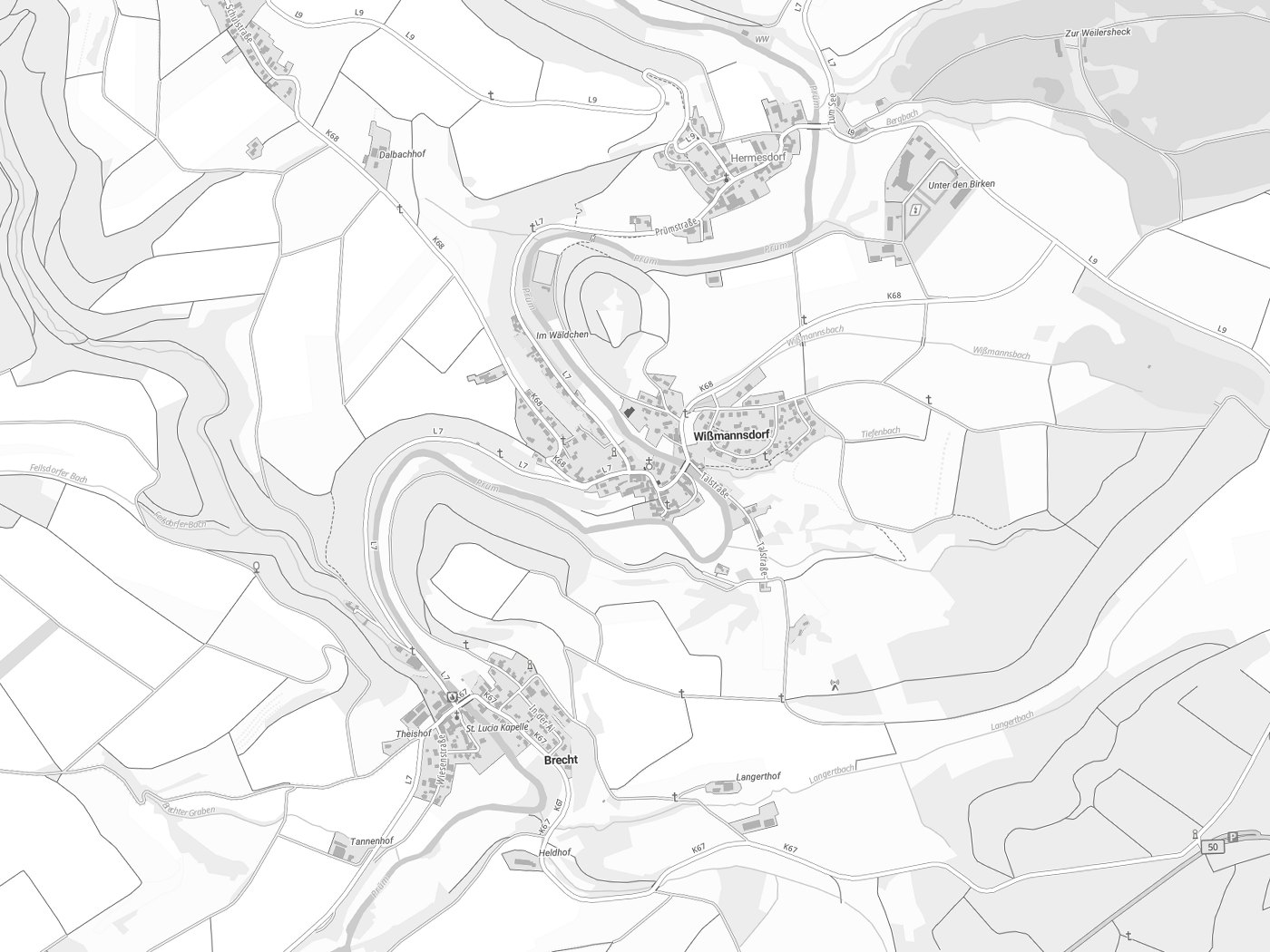 Kartenausschnitt Wißmannsdorf mit Gewässern