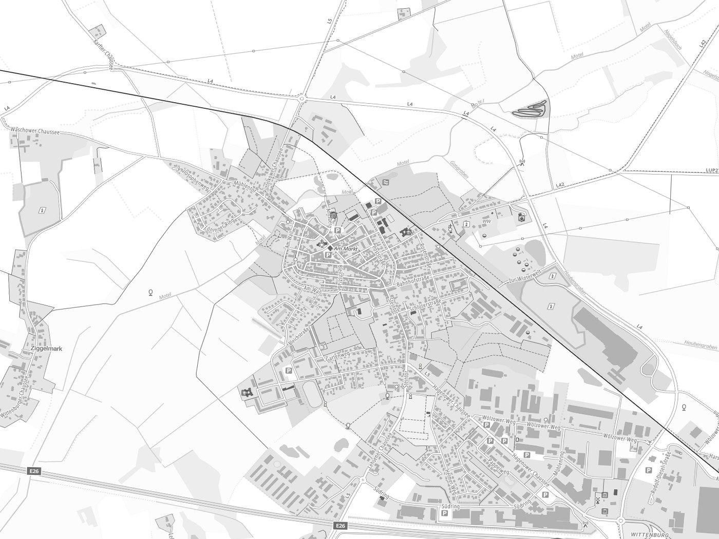 Kartenausschnitt Wittenburg mit Gewässern