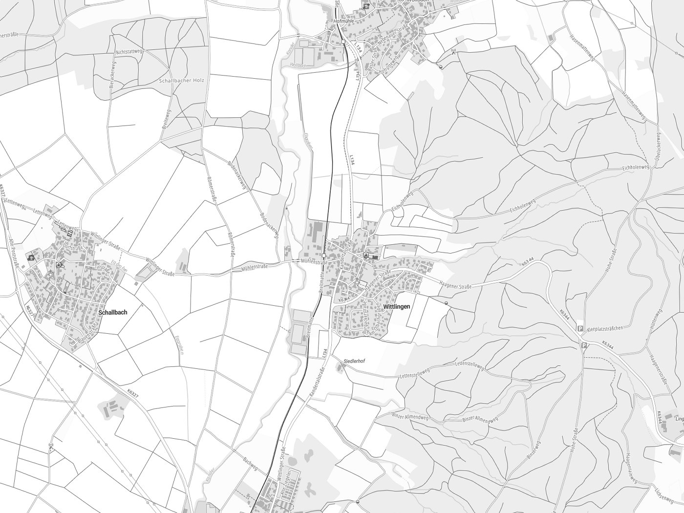 Kartenausschnitt Wittlingen mit Gewässern