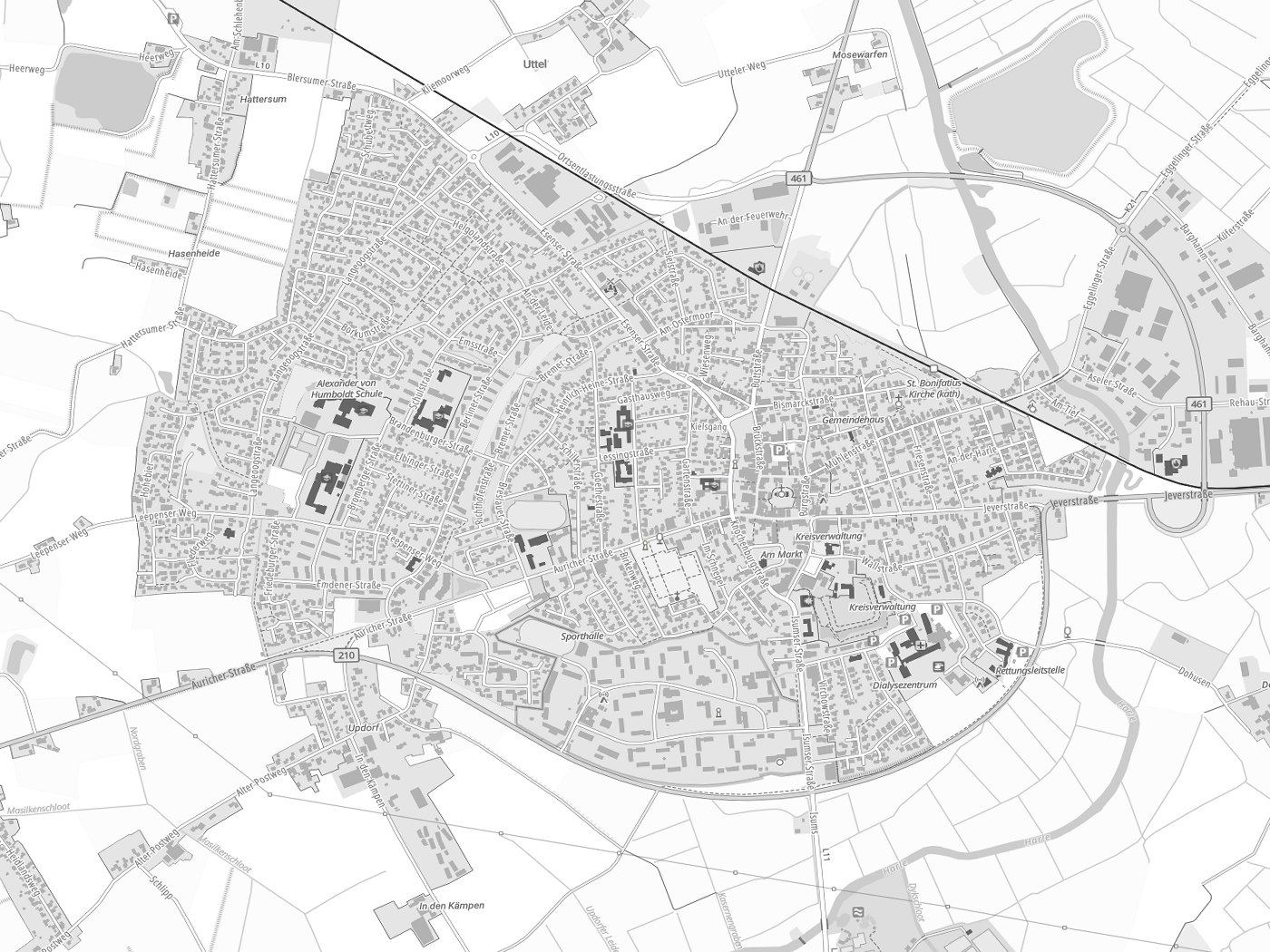 Kartenausschnitt Wittmund mit Gewässern